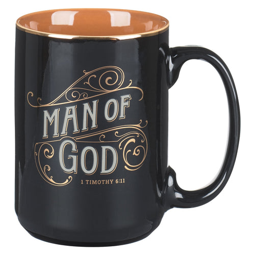 Man of God Black Ceramic Coffee Mug - 1 Timothy 6:11 - KI Gifts Christian Supplies