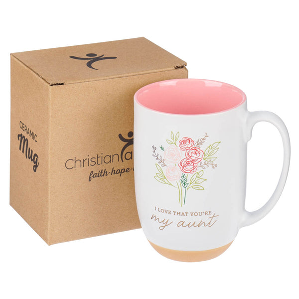 I Love That You Are My Aunt Pink Floral Exposed Clay Base Ceramic Mug - Proverbs 31:25