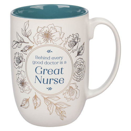 Great Nurse White and Teal Ceramic Coffee Mug - Proverbs 31:25 - KI Gifts Christian Supplies