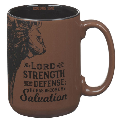 The Lord is My Strength Walnut-Brown Ceramic Coffee Mug - Exodus 15:2 - KI Gifts Christian Supplies