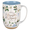 Strength and Dignity Blush Magnolia Ceramic Coffee Mug - Proverbs 31:25 - KI Gifts Christian Supplies