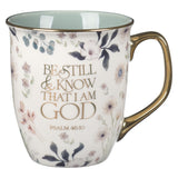 Be Still Teal Meadow Ceramic Coffee Mug - Psalm 46:10 - KI Gifts Christian Supplies