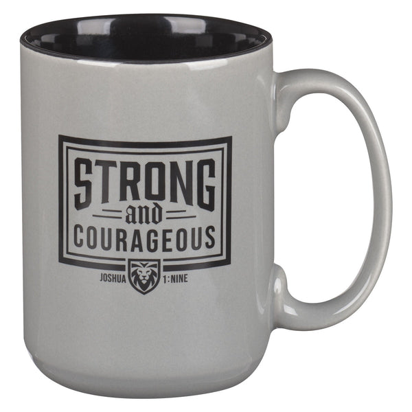 Strong and Courageous Dad Gray Ceramic Coffee Mug - Joshua 1:9 - KI Gifts Christian Supplies