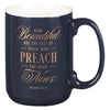 Beautiful Are the Feet Navy Ceramic Coffee Mug - Romans 10:15 - KI Gifts Christian Supplies