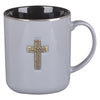 Gray Ceramic Coffee Mug with Metal Cross Inlay - KI Gifts Christian Supplies