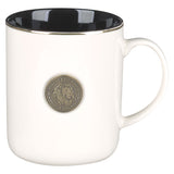 Strong and Courageous White Ceramic Coffee Mug with Metal Inlay - Joshua 1:9 - KI Gifts Christian Supplies