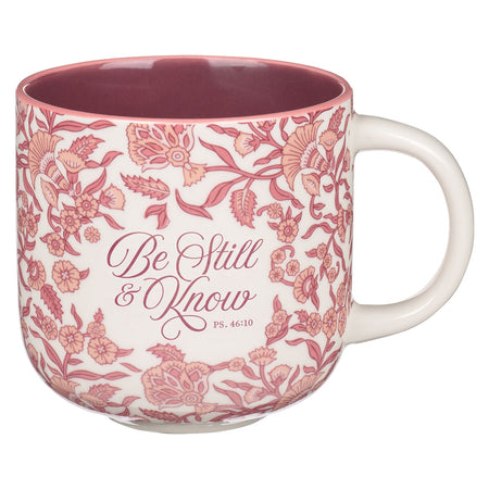 Be Still Teal Watercolor Floral Exposed Clay Base Ceramic Mug - Psalm 46:10