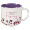 Strength and Dignity Purple Rose Ceramic Coffee Mug - Proverbs 31:25 - KI Gifts Christian Supplies