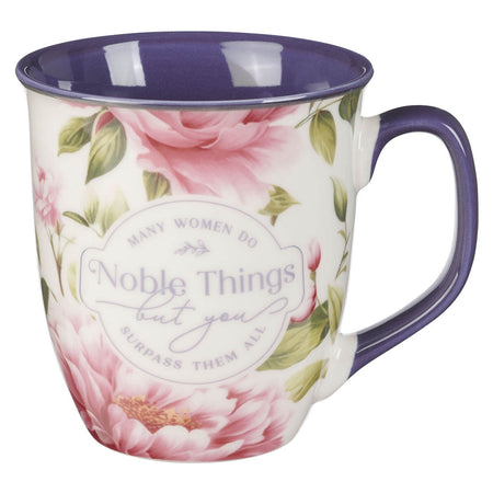 Everything Beautiful Cream Floral Ceramic Coffee Mug - Ecclesiastes 3:11