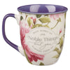 Noble Things Pink Peony Ceramic Coffee Mug - Proverbs 31:25