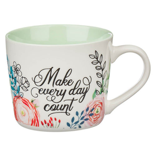 Make Every Day Count Green Floral Ceramic Coffee Mug - KI Gifts Christian Supplies