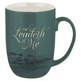 He Leadeth Me Deep Green Ceramic Coffee Mug – Psalm 23 - KI Gifts Christian Supplies