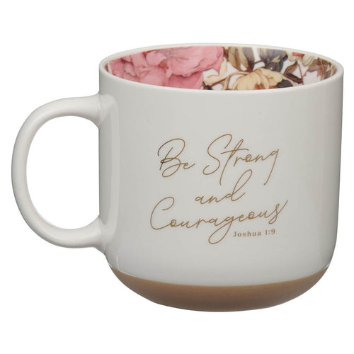 Be Strong and Courageous Pink Dahlia Ceramic Coffee Mug - Joshua 1:9 - KI Gifts Christian Supplies