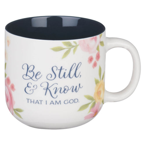 Be Still and Know Painted Peonies Ceramic Coffee Mug - Psalm 46:10 - KI Gifts Christian Supplies
