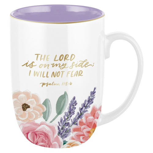 The Lord is on My Side Purple Floral Ceramic Coffee Mug - Psalm 118:6  - KI Gifts Christian Supplies