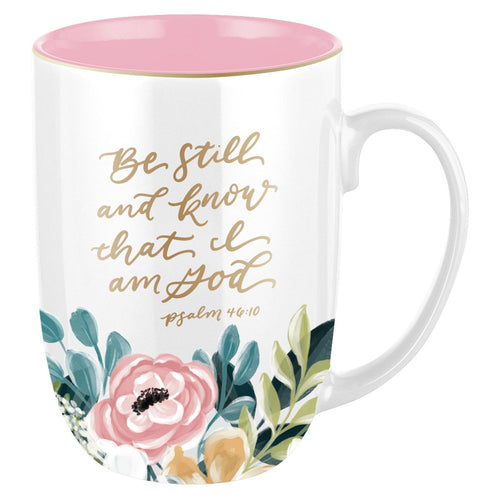 Be Still and Know Pink Floral Ceramic Coffee Mug - Psalm 46:10 - KI Gifts Christian Supplies
