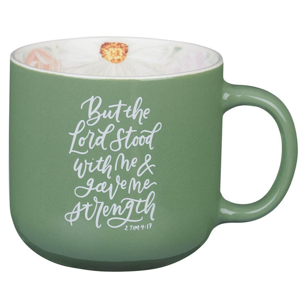 The Lord Stood with Me Sage Green Floral Ceramic Coffee Mug – 2 Timothy 4:17 - KI Gifts Christian Supplies