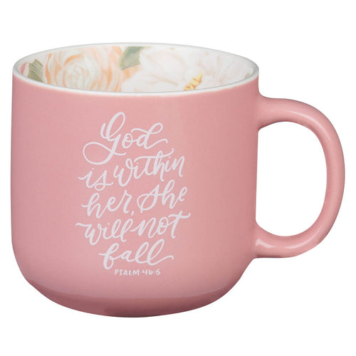 God Is Within Her Rose Pink Floral Ceramic Coffee Mug – Psalm 46:5 - KI Gifts Christian Supplies
