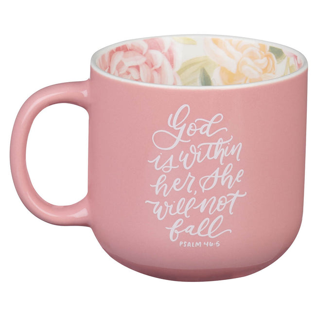 God Is Within Her Rose Pink Floral Ceramic Coffee Mug – Psalm 46:5