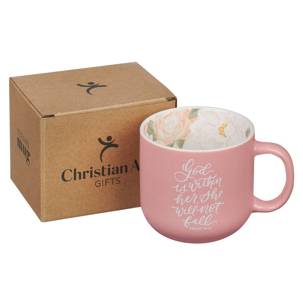 God Is Within Her Rose Pink Floral Ceramic Coffee Mug – Psalm 46:5