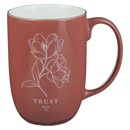 Trust Coral Rose Floral Ceramic Coffee Mug - Proverbs 3:5 - KI Gifts Christian Supplies