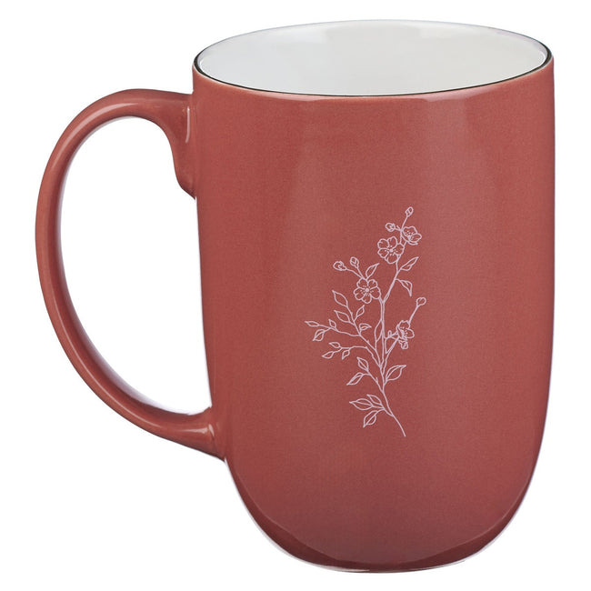 Trust Coral Rose Floral Ceramic Coffee Mug - Proverbs 3:5