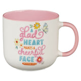 A Glad Heart Makes a Cheerful Face Pink Ceramic Mug - Proverbs 15:13 - KI Gifts Christian Supplies