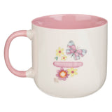 A Glad Heart Makes a Cheerful Face Pink Ceramic Mug - Proverbs 15:13