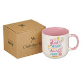 A Glad Heart Makes a Cheerful Face Pink Ceramic Mug - Proverbs 15:13