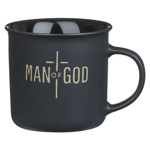 Man of God Matte Black Ceramic Coffee Mug - 1 Timothy 6:11 - KI Gifts Christian Supplies