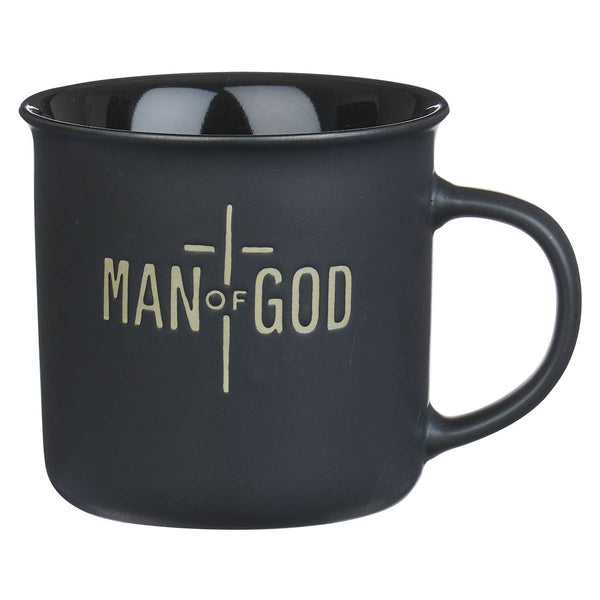 Man of God Matte Black Ceramic Coffee Mug - 1 Timothy 6:11 - KI Gifts Christian Supplies