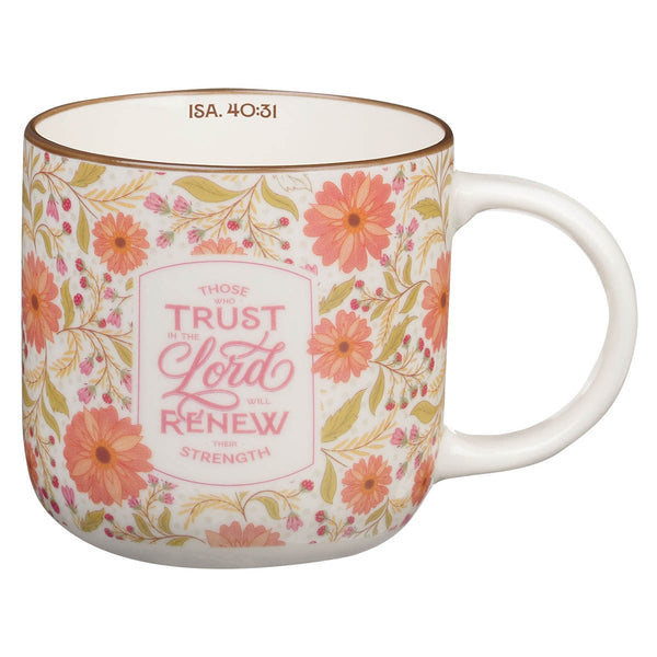 Trust in the Lord Coral Cascade Ceramic Coffee Mug - Isaiah 40:31 - KI Gifts Christian Supplies