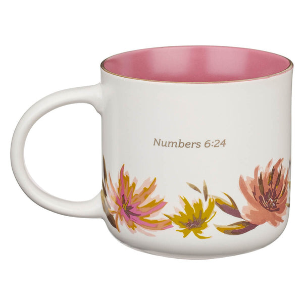 Bless You and Keep You Coral Floral Ceramic Coffee Mug – Numbers 6:24