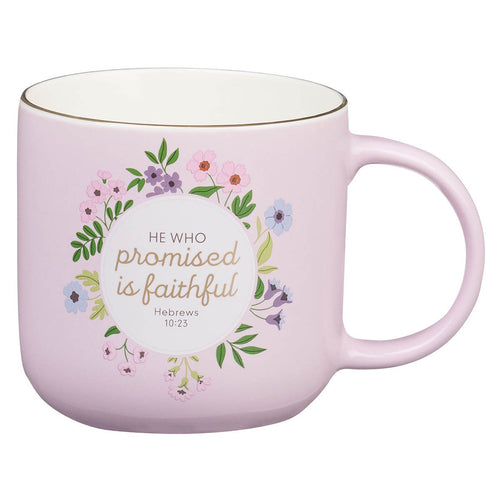 Faithful Promise Pink Floral Ceramic Coffee Mug - Hebrews 10:23 - KI Gifts Christian Supplies