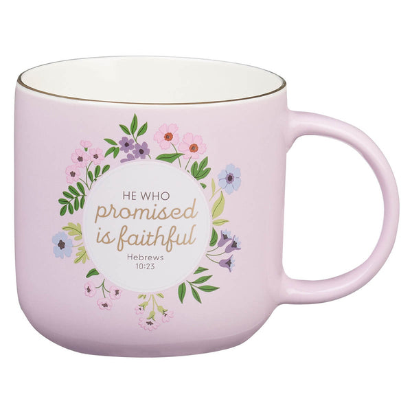 Faithful Promise Pink Floral Ceramic Coffee Mug - Hebrews 10:23 - KI Gifts Christian Supplies