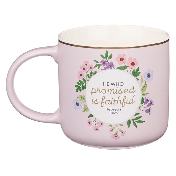 Faithful Promise Pink Floral Ceramic Coffee Mug - Hebrews 10:23