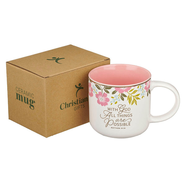 Things Are Possible Pink Poppy Ceramic Coffee Mug - Matthew 19:26