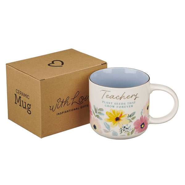 Teachers Plant Seeds Blue Floral Ceramic Coffee Mug