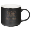 A Man's Heart Black Ceramic Coffee Mug - Proverbs 16:9 - KI Gifts Christian Supplies