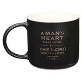 A Man's Heart Black Ceramic Coffee Mug - Proverbs 16:9