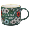 Be Still Teal Botanical Ceramic Coffee Mug - Psalm 46:10 - KI Gifts Christian Supplies