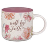 Walk by Faith Pink Cosmos Ceramic Mug - 2 Corinthians 5:7 - KI Gifts Christian Supplies