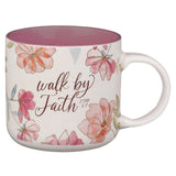 Walk by Faith Pink Cosmos Ceramic Mug - 2 Corinthians 5:7 - KI Gifts Christian Supplies
