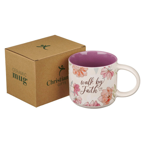 Walk by Faith Pink Cosmos Ceramic Mug - 2 Corinthians 5:7