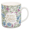 Be Still and Know Purple Trio Floral Ceramic Coffee Mug - Psalm 46:10