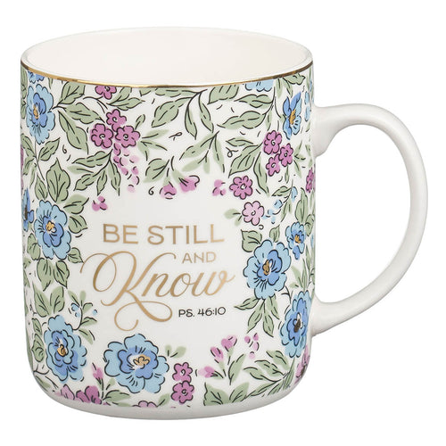 Be Still and Know Purple Trio Floral Ceramic Coffee Mug - Psalm 46:10