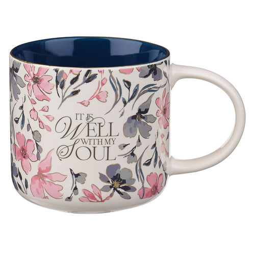 It Is Well Teal Floral Ceramic Coffee Mug
