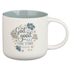God Is Good All The Time Teal Floral Ceramic Coffee Mug - Psalm 34:8