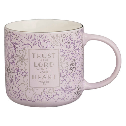 Trust in the Lord Purple Spring Floral Ceramic Coffee Mug - Proverbs 3:5