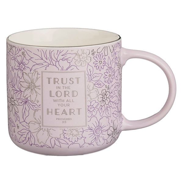 Trust in the Lord Purple Spring Floral Ceramic Coffee Mug - Proverbs 3:5